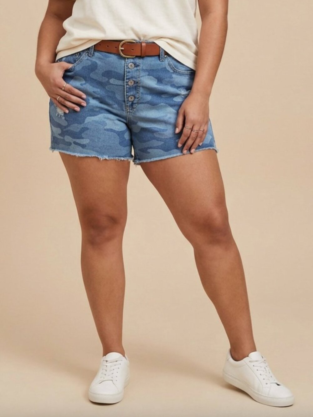 TIME & TRU | Blue Camo Button Fly Denim Jean Shorts Sz 18